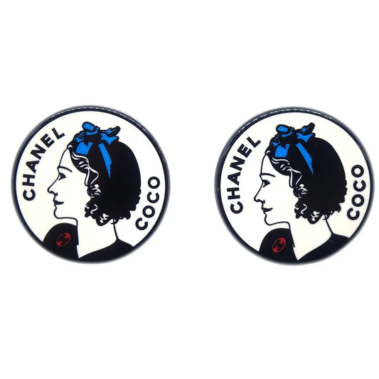 Chanel Button Earrings Clip-On Black 03P