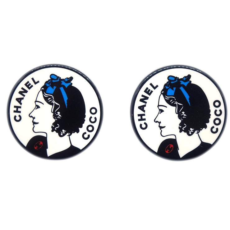 Chanel Button Earrings Clip-On Black 03P