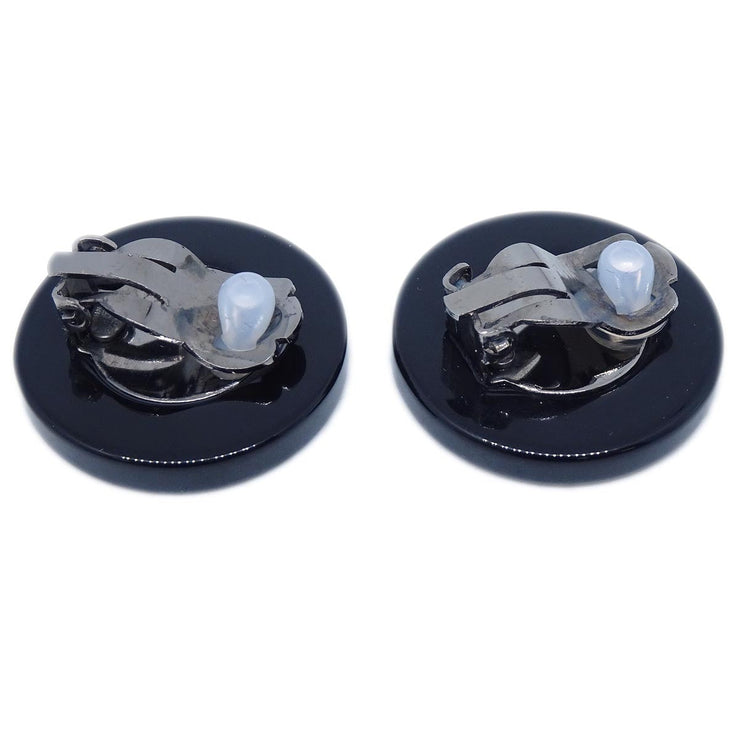 Chanel Button Earrings Clip-On Black 03P