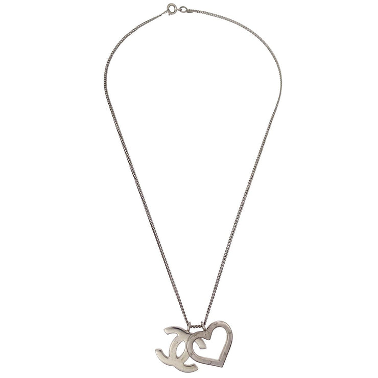 Chanel Heart Silver Chain Necklace 04P