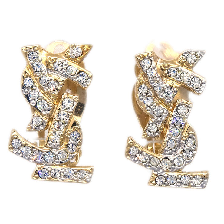 Yves Saint Laurent Gold Earrings Clip-On Rhinestone
