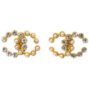 Chanel Gold CC Earrings Clip-On Rhinestone Costume Pearl 28