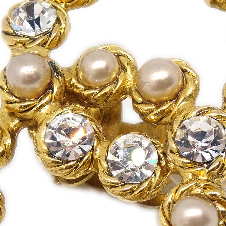 Chanel Gold CC Earrings Clip-On Rhinestone Costume Pearl 28