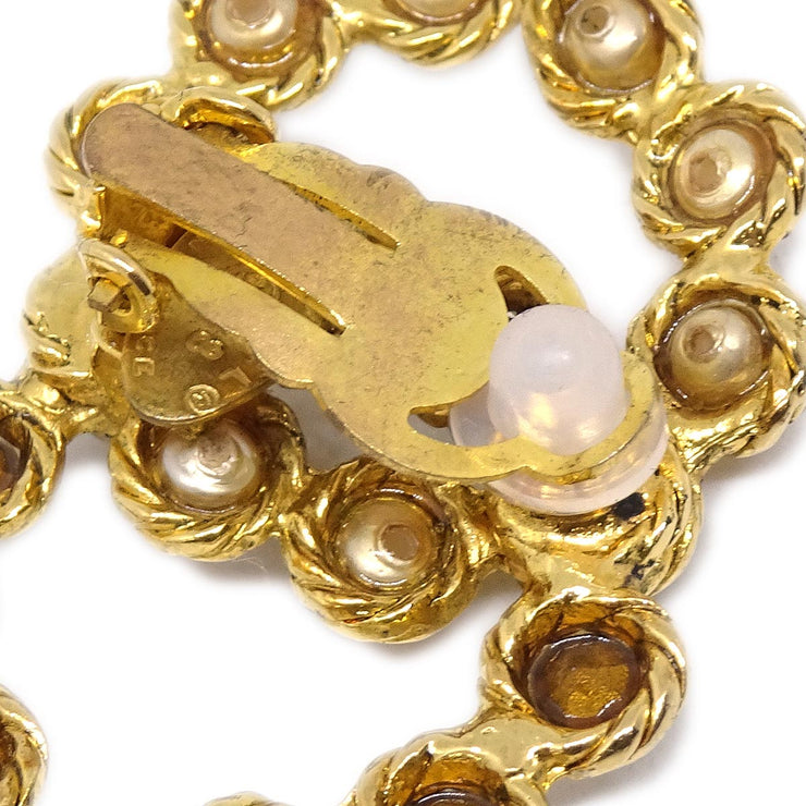 Chanel Gold CC Earrings Clip-On Rhinestone Costume Pearl 28