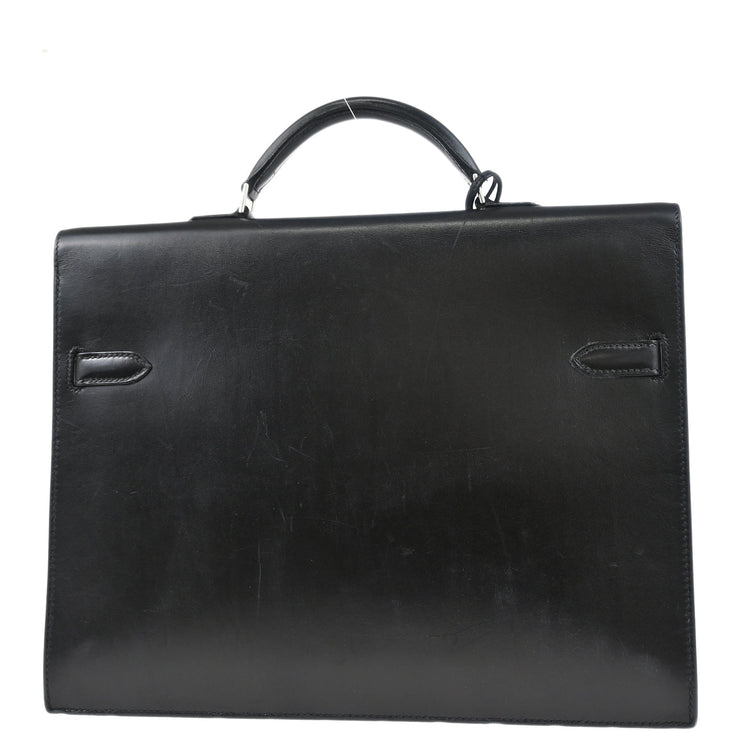 Hermes 2007 Black Box Calf Kelly Depeche 34 Business Handbag