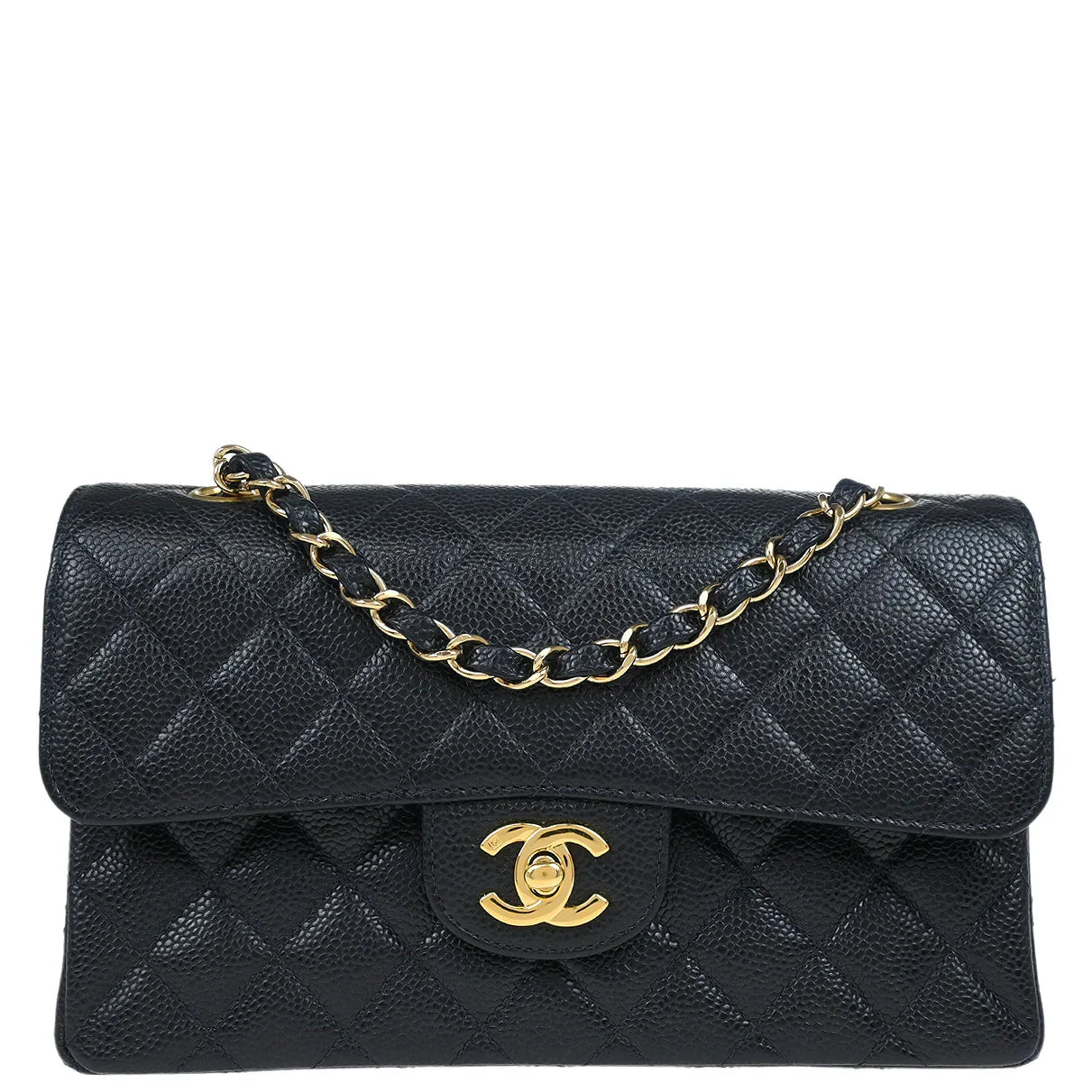 Chanel 2001-2003 Black Caviar Small Classic Double Flap Shoulder Bag