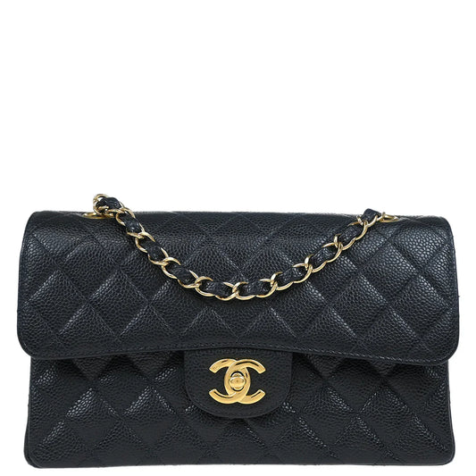 Chanel 2001-2003 Black Caviar Small Classic Double Flap Shoulder Bag