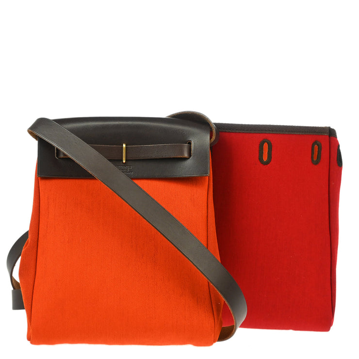 Hermes Orange Red Toile Officier Herbag TPM 2 in 1 Shoulder Bag