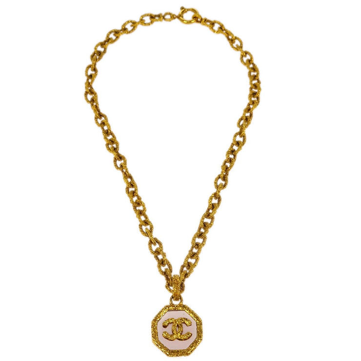 Chanel Chain Pendant Octagon Loupe Necklace Gold 93A