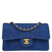 Chanel 1989-1991 Indigo Denim Small Classic Double Flap Shoulder Bag