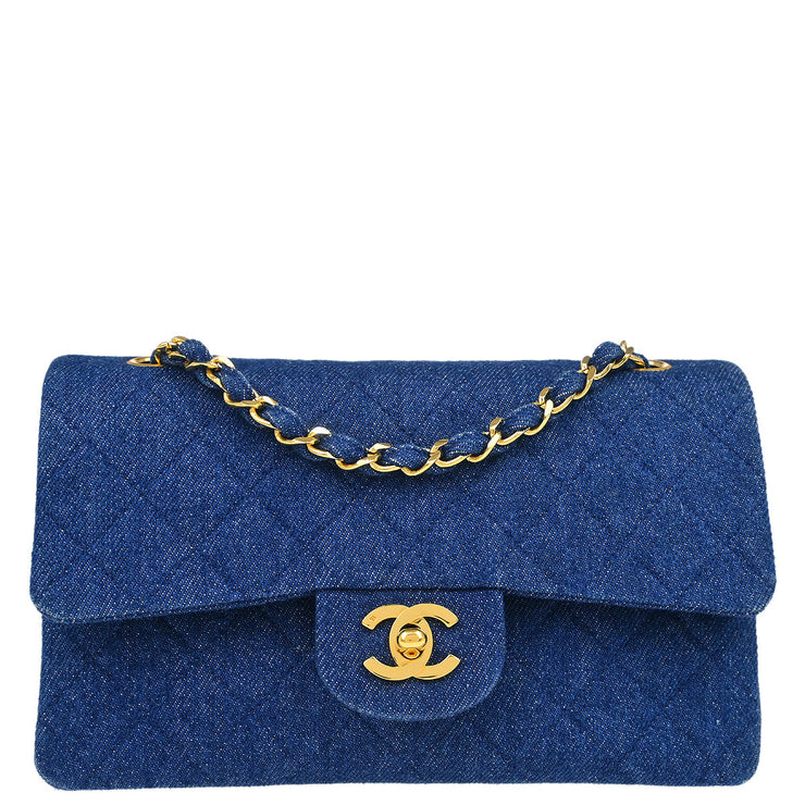 Chanel 1989-1991 Indigo Denim Small Classic Double Flap Shoulder Bag