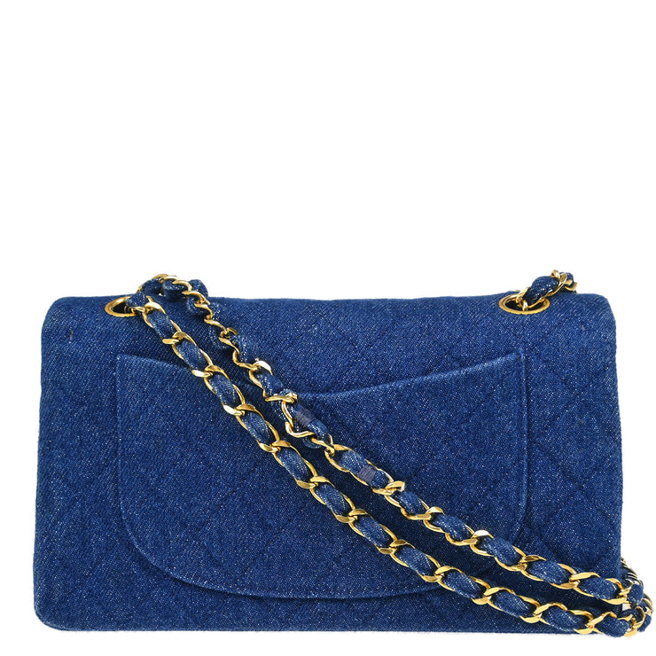Chanel 1989-1991 Indigo Denim Small Classic Double Flap Shoulder Bag