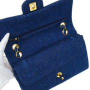 Chanel 1989-1991 Indigo Denim Small Classic Double Flap Shoulder Bag
