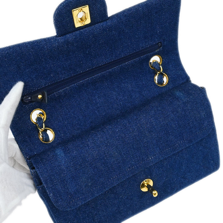 Chanel 1989-1991 Indigo Denim Small Classic Double Flap Shoulder Bag