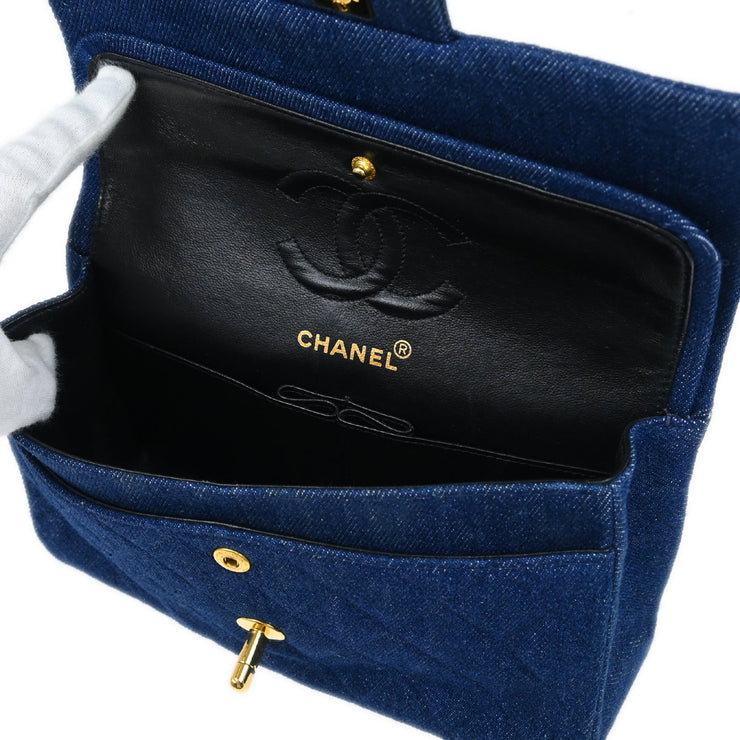 Chanel 1989-1991 Indigo Denim Small Classic Double Flap Shoulder Bag
