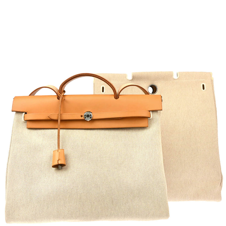 Hermes 2003 Natural Toile H Herbag MM 2 in 1 2way Shoulder Handbag
