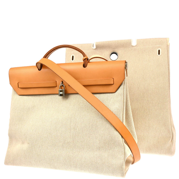 Hermes 2003 Natural Toile H Herbag MM 2 in 1 2way Shoulder Handbag