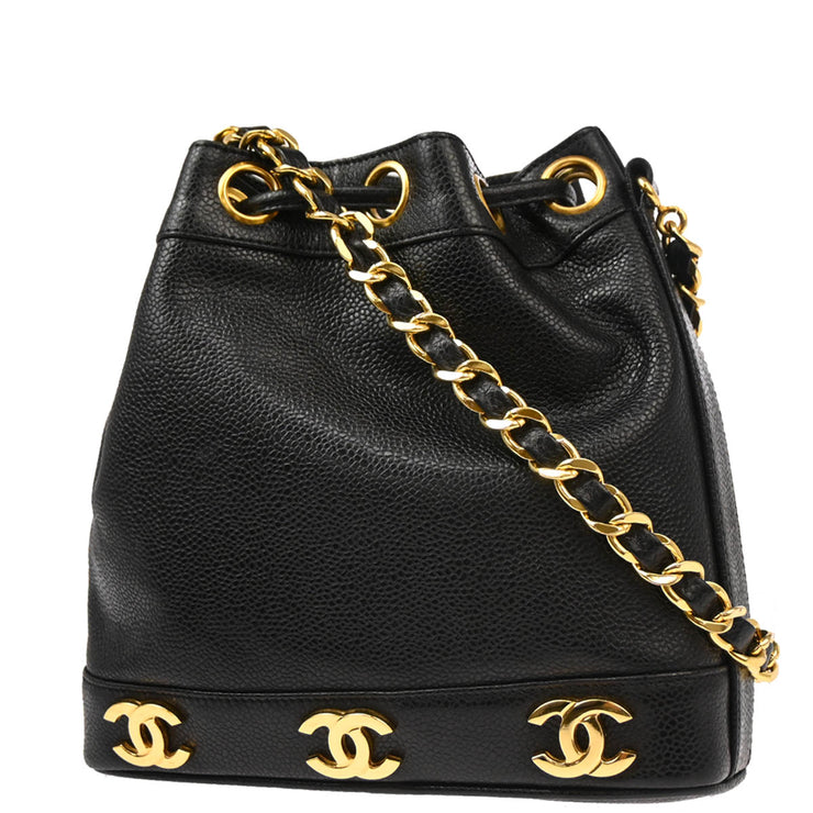 Chanel Black Caviar Triple CC Drawstring Shoulder Bag