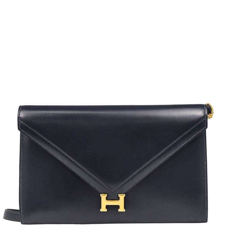 Hermes 1988 Blue Navy Box Calf Lydie 2way Clutch Shoulder Bag