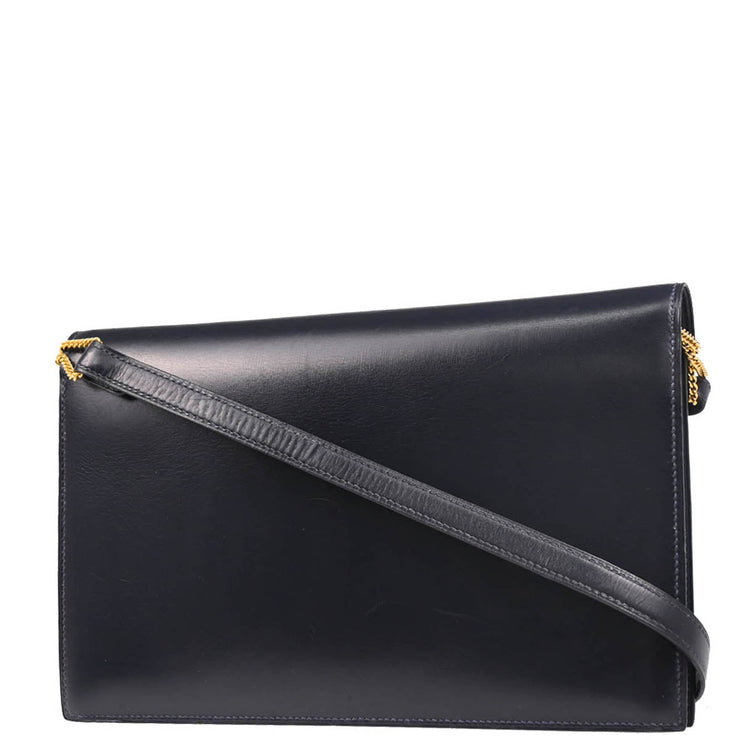 Hermes 1988 Blue Navy Box Calf Lydie 2way Clutch Shoulder Bag