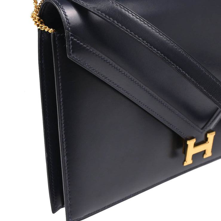 Hermes 1988 Blue Navy Box Calf Lydie 2way Clutch Shoulder Bag