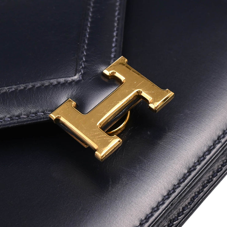 Hermes 1988 Blue Navy Box Calf Lydie 2way Clutch Shoulder Bag
