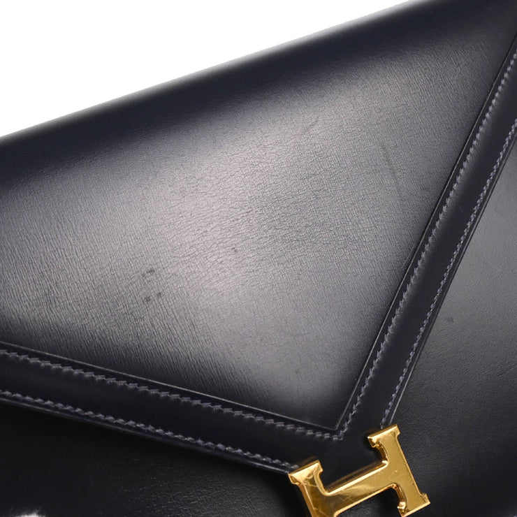 Hermes 1988 Blue Navy Box Calf Lydie 2way Clutch Shoulder Bag