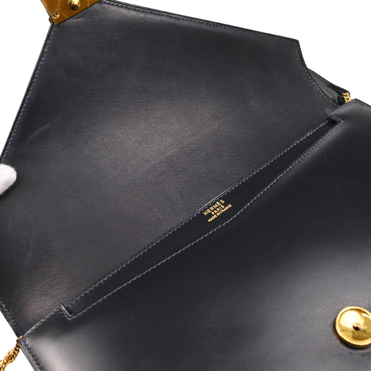 Hermes 1988 Blue Navy Box Calf Lydie 2way Clutch Shoulder Bag