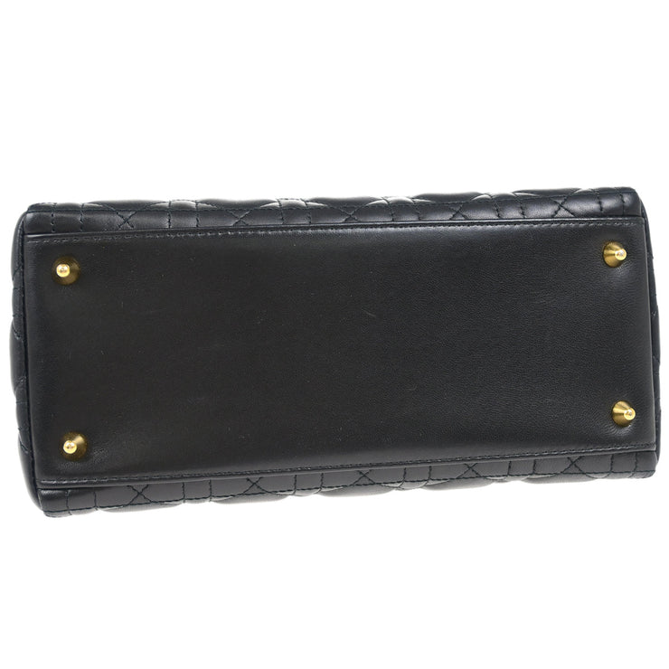 Christian Dior 2002 Black Lambskin Medium Lady Dior Cannage 2way Shoulder Handbag