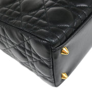 Christian Dior 2002 Black Lambskin Medium Lady Dior Cannage 2way Shoulder Handbag