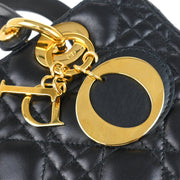 Christian Dior 2002 Black Lambskin Medium Lady Dior Cannage 2way Shoulder Handbag