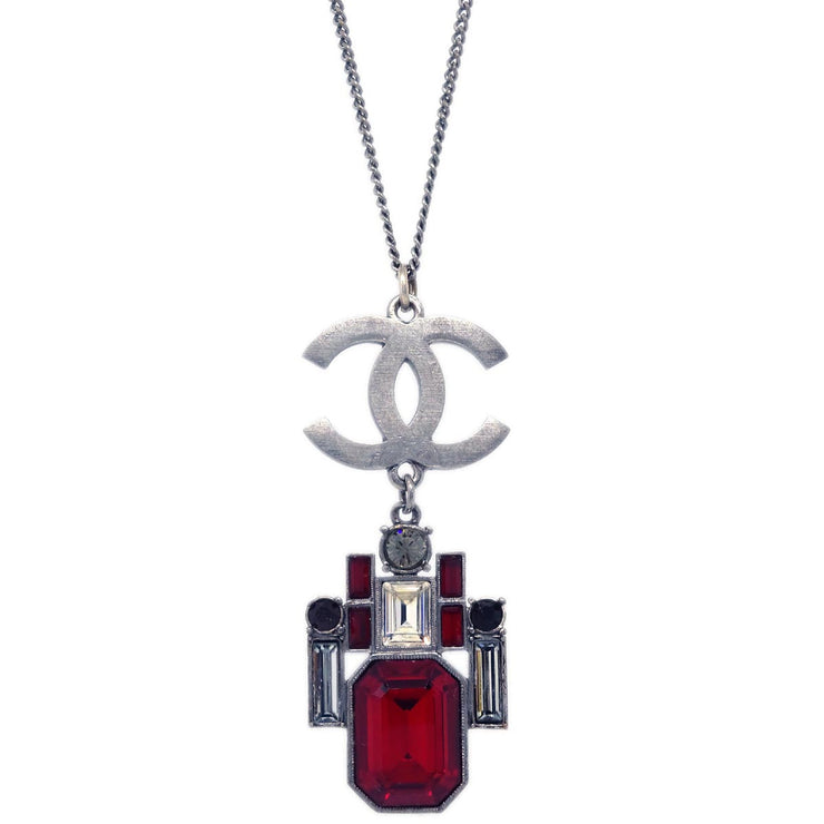 Chanel Necklace Pendant Rhinestone Silver 05P
