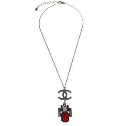 Chanel Necklace Pendant Rhinestone Silver 05P