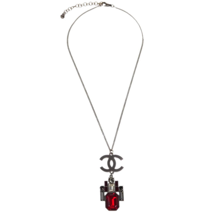 Chanel Necklace Pendant Rhinestone Silver 05P