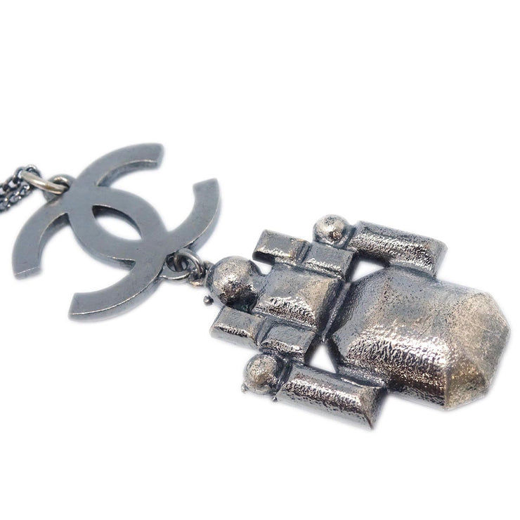 Chanel Necklace Pendant Rhinestone Silver 05P