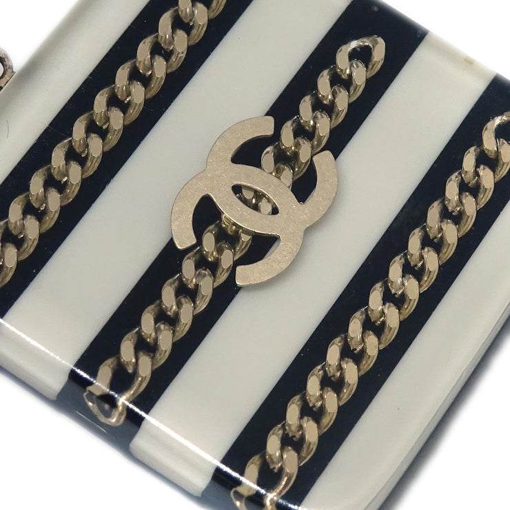 Chanel Silver Black Square Necklace Pendant 06A