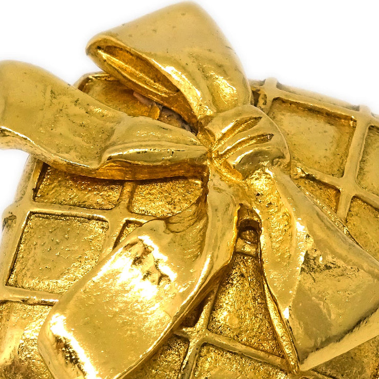 Chanel Rhombus Bow Earrings Clip-On Gold