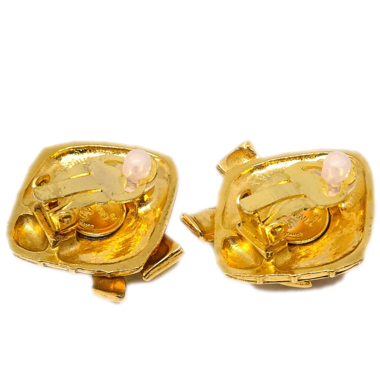 Chanel Rhombus Bow Earrings Clip-On Gold