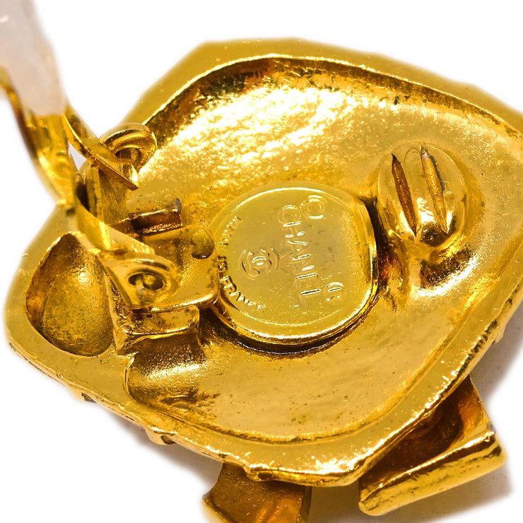 Chanel Rhombus Bow Earrings Clip-On Gold