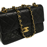 Chanel Black Lambskin Small Classic Double Flap Shoulder Bag
