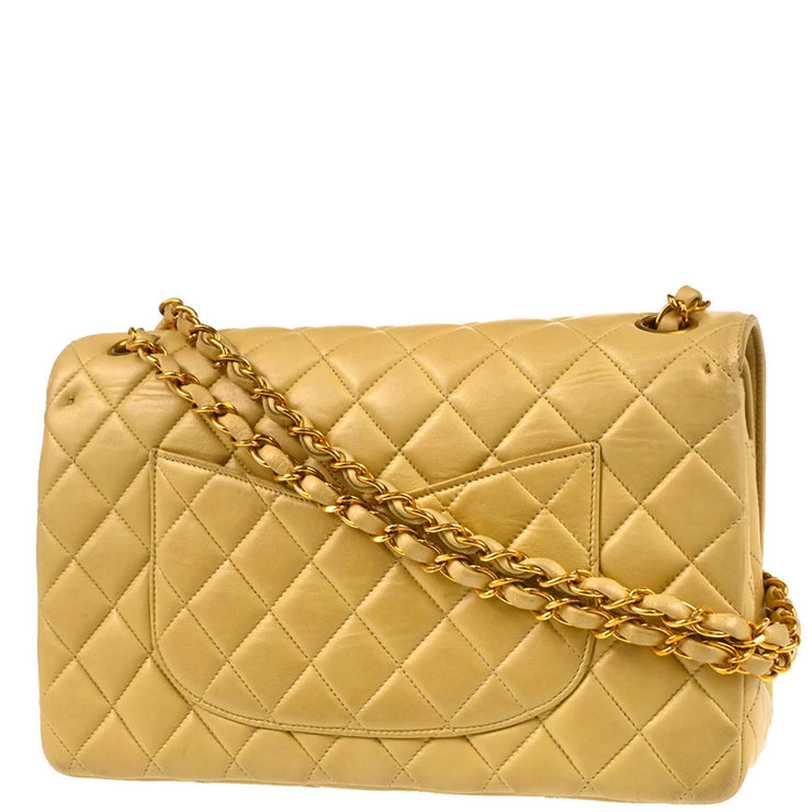 Chanel Beige Lambskin Paris Medium Classic Double Flap Shoulder Bag