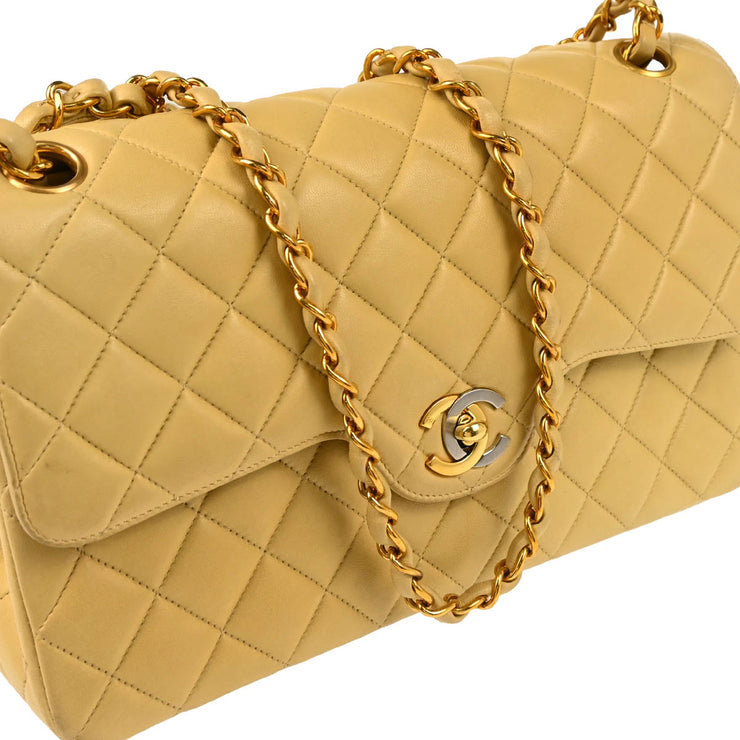 Chanel Beige Lambskin Paris Medium Classic Double Flap Shoulder Bag