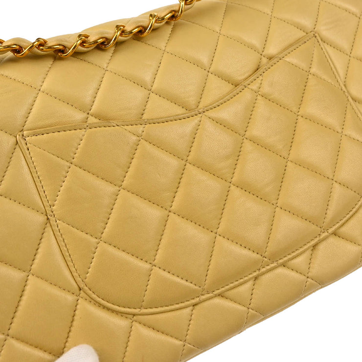 Chanel Beige Lambskin Paris Medium Classic Double Flap Shoulder Bag
