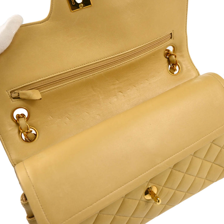 Chanel Beige Lambskin Paris Medium Classic Double Flap Shoulder Bag