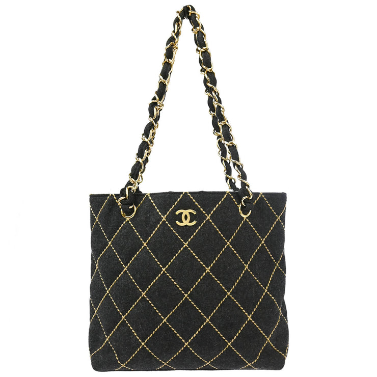 Chanel 2004-2005 Gray Felt Wild Stitch Tote Handbag