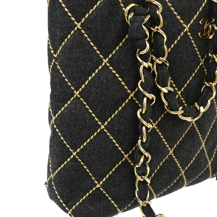 Chanel 2004-2005 Gray Felt Wild Stitch Tote Handbag