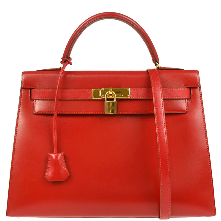 Hermes 1993 Red Box Calf Kelly 32 Sellier 2way Shoulder Handbag