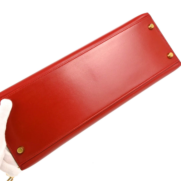 Hermes 1993 Red Box Calf Kelly 32 Sellier 2way Shoulder Handbag