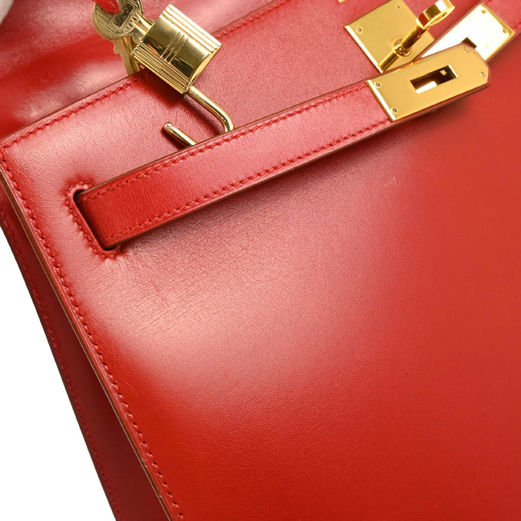 Hermes 1993 Red Box Calf Kelly 32 Sellier 2way Shoulder Handbag