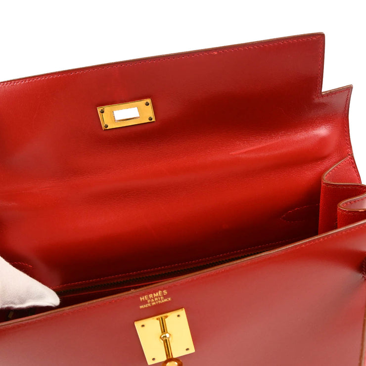 Hermes 1993 Red Box Calf Kelly 32 Sellier 2way Shoulder Handbag